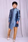 Buy_Samyukta Singhania_Blue Jacquard, Chanderi Asymmetric Woven Sherwani And Churidar Set _at_Aza_Fashions