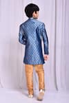 Shop_Samyukta Singhania_Blue Jacquard, Chanderi Asymmetric Woven Sherwani And Churidar Set _at_Aza_Fashions