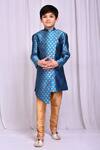 Buy_Samyukta Singhania_Blue Jacquard, Chanderi Asymmetric Woven Sherwani And Churidar Set _Online_at_Aza_Fashions
