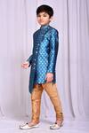 Samyukta Singhania_Blue Jacquard, Chanderi Asymmetric Woven Sherwani And Churidar Set _at_Aza_Fashions