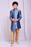 Buy_Petite Pomme_Blue Jacquard Embroidery Mandala Butti Pattern Sherwani _at_Aza_Fashions