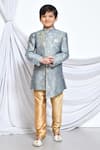 Buy_Petite Pomme_Grey Jacquard, Silk Embroidery Miniature Floral Pattern Sherwani With Churidar _at_Aza_Fashions