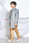 Shop_Petite Pomme_Grey Jacquard, Silk Embroidery Miniature Floral Pattern Sherwani With Churidar _Online_at_Aza_Fashions