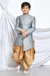 Buy_Petite Pomme_Grey Jacquard, Silk Embroidery Miniature Floral Pattern Sherwani With Dhoti Pant _at_Aza_Fashions