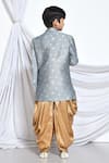 Shop_Petite Pomme_Grey Jacquard, Silk Embroidery Miniature Floral Pattern Sherwani With Dhoti Pant _at_Aza_Fashions