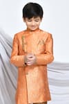 Buy_Petite Pomme_Orange Jacquard Embroidery Flower Vine Pattern Sherwani _Online_at_Aza_Fashions