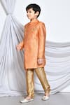 Shop_Petite Pomme_Orange Jacquard Embroidery Flower Vine Pattern Sherwani _Online_at_Aza_Fashions