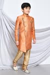 Petite Pomme_Orange Jacquard Embroidery Flower Vine Pattern Sherwani _at_Aza_Fashions