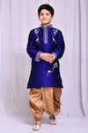 Buy_Petite Pomme_Blue Silk, Cotton Zari Placement Embroidered Kurta With Dhoti Pant _at_Aza_Fashions