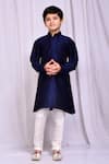 Buy_Samyukta Singhania_Blue Dupion Art Silk Plain Mandarin Collar Kurta _at_Aza_Fashions