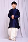 Buy_Samyukta Singhania_Blue Kurta Dupion Art Silk Plain Mandarin Collar And Dhoti Pant Set _at_Aza_Fashions