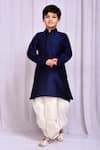 Buy_Samyukta Singhania_Blue Kurta Dupion Art Silk Plain Mandarin Collar And Dhoti Pant Set _Online_at_Aza_Fashions