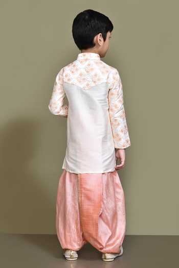 Shop_Petite Pomme_Cream Silk Embroidery Bouquet Kurta And Dhoti Pant Set _at_Aza_Fashions