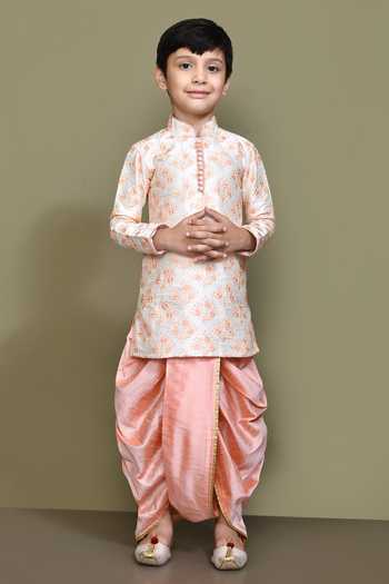 Petite Pomme_Cream Silk Embroidery Bouquet Kurta And Dhoti Pant Set _Online_at_Aza_Fashions