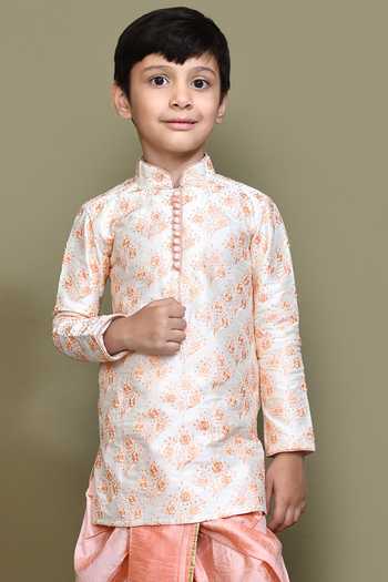 Buy_Petite Pomme_Cream Silk Embroidery Bouquet Kurta And Dhoti Pant Set _Online_at_Aza_Fashions