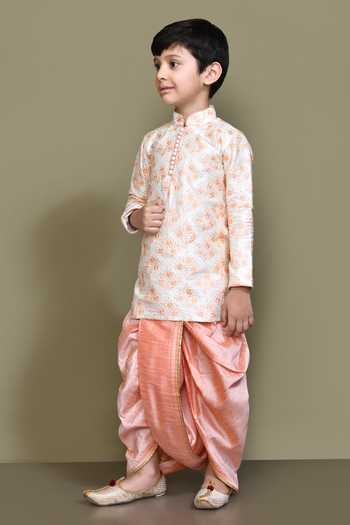 Shop_Petite Pomme_Cream Silk Embroidery Bouquet Kurta And Dhoti Pant Set _Online_at_Aza_Fashions
