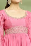 Buy_Enamour By Radha_Coral Upada Silk Embroidered Zari Round Yoke Sequins Anarkali Sharara Set _Online_at_Aza_Fashions