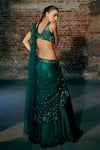 Asaga_Emerald Green Saree Satin Organza Hand Wave Border Pre-draped With Blouse_Online_at_Aza_Fashions
