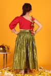 Shop_JILMIL DREAMWEAR_Green Cotton Woven Linear Lehenga And Blouse Set _at_Aza_Fashions