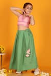 Shop_JILMIL DREAMWEAR_Green Cotton Embroidery Mirror Pleated Lehenga And Blouse Set _Online_at_Aza_Fashions