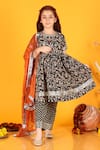 JILMIL DREAMWEAR_Black Cotton, Chiffon Gota Patti, Fringe Floral Print Anarkali Set _Online_at_Aza_Fashions