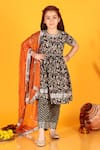 Buy_JILMIL DREAMWEAR_Black Cotton, Chiffon Gota Patti, Fringe Floral Print Anarkali Set _at_Aza_Fashions