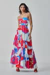 Buy_Saaksha & Kinni_Pink Cambric Square Hannah Ikat Flared Maxi Dress _at_Aza_Fashions