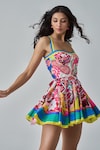 Saaksha & Kinni_Multi Color Habutai Printed Paisley Sweetheart Ballarina Dress_Online_at_Aza_Fashions