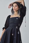 Buy_Saaksha & Kinni_Black Poplin Embroidered Mirror Square Kinni Placement Midi Dress _Online_at_Aza_Fashions