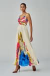 Buy_Saaksha & Kinni_Ivory Chiffon Embroidered Mirror V Neck Chrissy Floral Print Maxi Dress _Online_at_Aza_Fashions