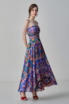 Buy_Saaksha & Kinni_Blue Cambric Printed Ikat Straight Frenchy Maxi Dress_Online_at_Aza_Fashions