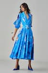 Buy_Saaksha & Kinni_Blue Cambric Printed Ikat Collared V Annie Midi Dress _Online_at_Aza_Fashions