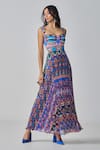 Buy_Saaksha & Kinni_Blue Satin Printed Ikat Sweetheart Nala Maxi Dress _Online_at_Aza_Fashions