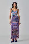 Buy_Saaksha & Kinni_Blue Satin Printed Ikat Sweetheart Nala Maxi Dress _at_Aza_Fashions