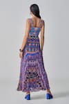 Shop_Saaksha & Kinni_Blue Satin Printed Ikat Sweetheart Nala Maxi Dress _at_Aza_Fashions