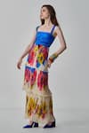 Buy_Saaksha & Kinni_Multi Color Chiffon Printed Ikat Square Missy Layered Floral Maxi Dress _Online_at_Aza_Fashions