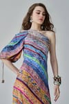 Saaksha & Kinni_Multi Color Habutai Printed Abstract One-shoulder Alina Maxi Dress _Online_at_Aza_Fashions