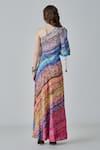 Shop_Saaksha & Kinni_Multi Color Habutai Printed Abstract One-shoulder Alina Maxi Dress _at_Aza_Fashions