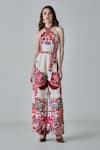 Buy_Saaksha & Kinni_Ivory Satin Printed Paisley Halter Alexa Jumpsuit With Belt _at_Aza_Fashions