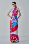 Buy_Saaksha & Kinni_Pink Satin Halter Shailee Maxi Column Dress _at_Aza_Fashions