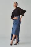 Buy_Saaksha & Kinni_Blue Denim Plain Kesha Asymmetric Hem Skirt _at_Aza_Fashions