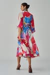 Shop_Saaksha & Kinni_Pink Organza Sleeves Print Ikat Mandarin Collar Sonam Abstract Dress_at_Aza_Fashions