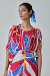 Saaksha & Kinni_Pink Cotton Silk Print Ikat Round Neck Zia Abstract Dress_Online_at_Aza_Fashions