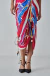 Buy_Saaksha & Kinni_Pink Cotton Silk Print Ikat Round Neck Zia Abstract Dress_Online_at_Aza_Fashions