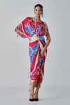 Buy_Saaksha & Kinni_Pink Cotton Silk Print Ikat Round Neck Zia Abstract Dress_at_Aza_Fashions