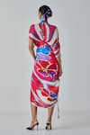 Shop_Saaksha & Kinni_Pink Cotton Silk Print Ikat Round Neck Zia Abstract Dress_at_Aza_Fashions
