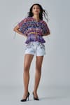 Buy_Saaksha & Kinni_White Denim Embroidery Thread Tilly Mirror Work Shorts _at_Aza_Fashions