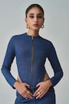 Saaksha & Kinni_Blue Denim Plain Round Neck Hailey Bodysuit _Online_at_Aza_Fashions