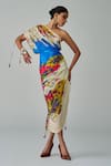 Buy_Saaksha & Kinni_Ivory Cotton Silk Printed Floral One Shoulder Mira Dress _at_Aza_Fashions