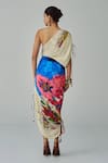 Shop_Saaksha & Kinni_Ivory Cotton Silk Printed Floral One Shoulder Mira Dress _at_Aza_Fashions